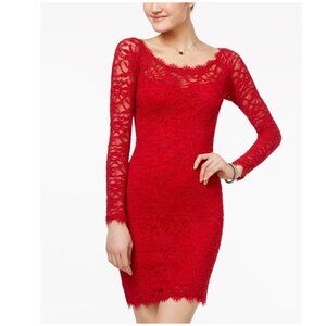 Jump Apparel Sheath Bodycon Long Sleeve Mini Dress Lace in Red Size Small NWT
